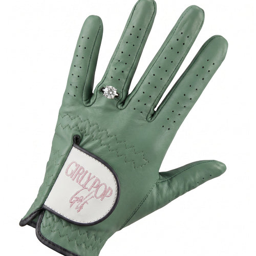 Green golf glove with 'Circlipop Golf' branding on a white background